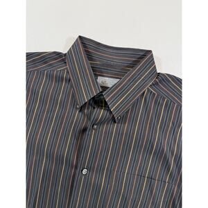 Robert Talbott Shirt Mens L Gray Orange Stripe Button Down Cotton
